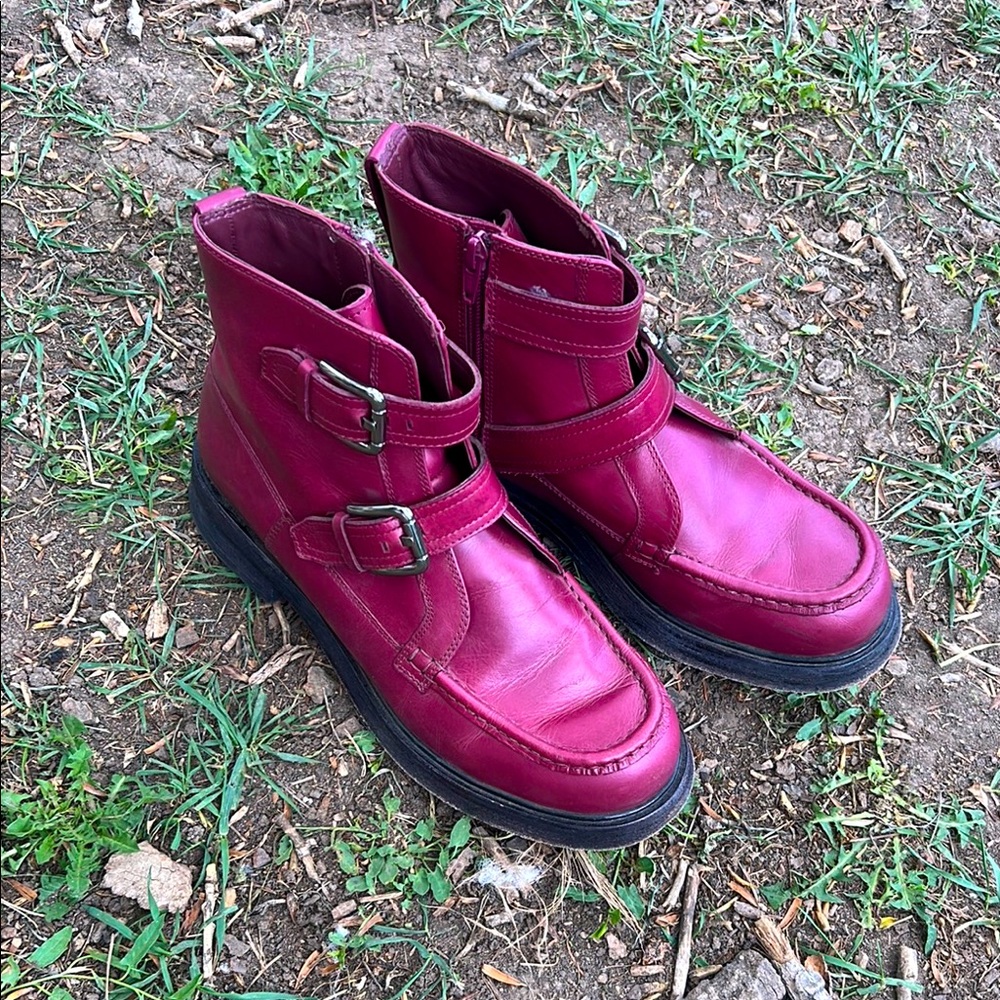 Free people leather Burgundy Buckle Ankle Boots - Picture 3 of 8